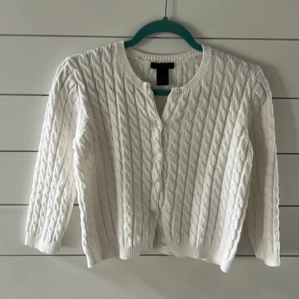 The limited size large 100% cotton white cable knit shrunken sweater - Picture 1 of 4